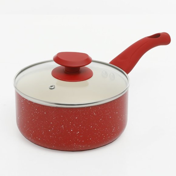 OSTER SAN JACINTO 9PC COOKWARE SET, RED SPECKLE, WHITE CERAMIC INTERIOR - Picture 6 of 9